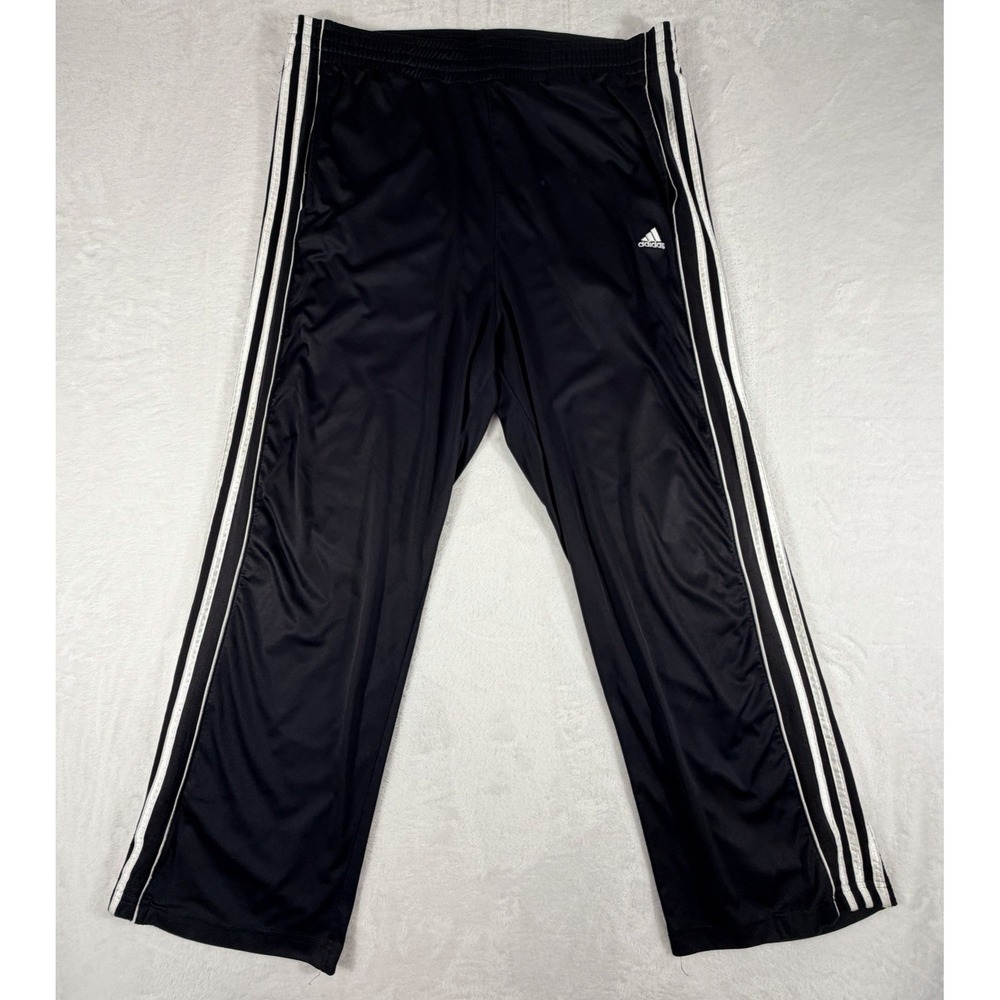 Vintage Adidas Track Pants Men's Sz L Black 3 Stripe Wide Leg Baggy